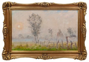 Stefan Pieniążek (1888 - 1958), Morning mist over the Wieprz River at sunrise, Krasnystaw, 1957.