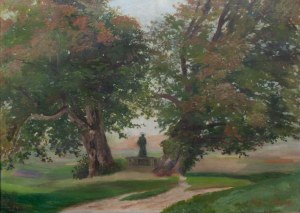 Hugo Ruzek (1871-1939), Landscape with a shrine