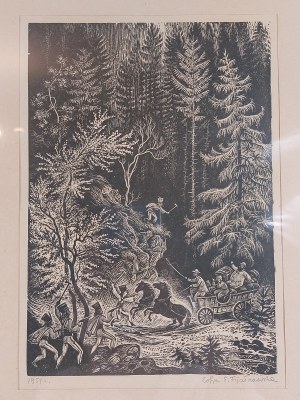 Robber Raid, graphic, Zofia Fijakłkowska, 1951.