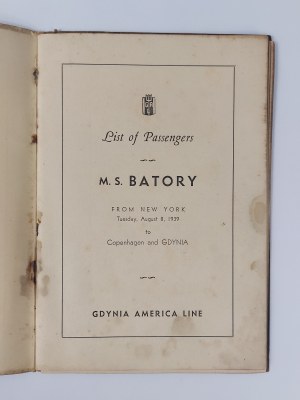 GAL. M/S Batory. List of Passengers. 1939 r.
