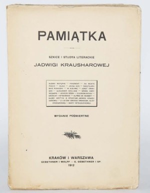 KRAUSHAROWA Jadwiga - Sketches and literary studies. Cracow/Warsaw 1912.