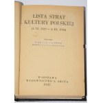 OLSZEWICZ Bolesław - Lista strat kultury polskiej (1.IX.1939-1.III.1946). Warszawa 1947.