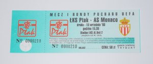 Ticket from the match: LKS Lodz - AS Monaco. 15.09.1998. 1st round of UEFA cup qualification.