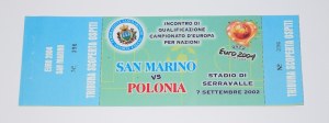 Ticket from the match: San Marino - Poland. 7.09.2002 Euro 2004 qualifiers.