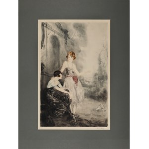 Paul Emile Felix RAISSIGUIER (1851-1932), Blondynka pociesza brunetkę wskazując na parę gołąbków, lata 20 XX w.