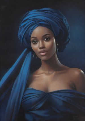 Katarzyna Rekiel (b. 1982), Woman in a blue turban, 2024