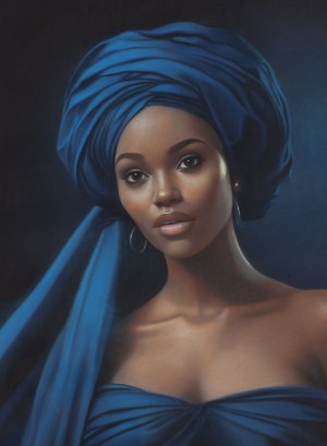Katarzyna Rekiel (b. 1982), Woman in a blue turban, 2024