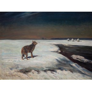 Alfred Wierusz-Kowalski (1849 Suwałki - 1915 Monachium), Wilk nocą, ok. 1910,