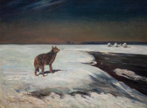 Alfred Wierusz-Kowalski (1849 Suwalki - 1915 Munich), Wolf by night, ca. 1910,