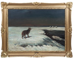 Alfred Wierusz-Kowalski (1849 Suwalki - 1915 Munich), Wolf by night, ca. 1910,