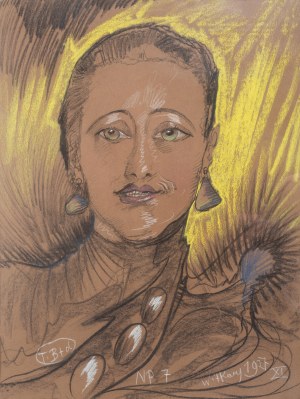 Stanislaw Ignacy Witkiewicz (1885 Warsaw - 1939 Jeziory in Polesia), Portrait of Wladyslawa Reynelowa, smiling, 1927.
