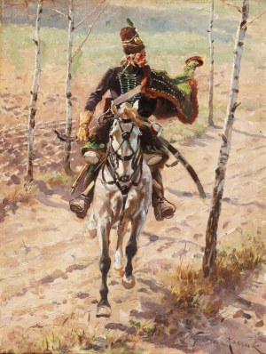 Wojciech Kossak (1856 Paris - 1942 Krakow), Polish Hussar, 1893.