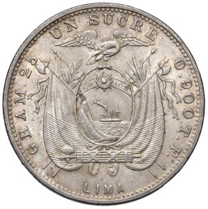 World Coins - Ecuador. Republic. 1 Sucre 1891 Lima. AG (g 25.0...