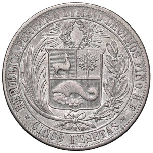 World Coins - Perù Repubblica (dal 1821). 5 Pesetas 1880 BF. AG ...