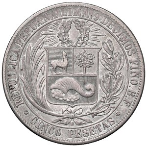 World Coins - Peru Republic (since 1821). 5 Pesetas 1880 BF. AG ...