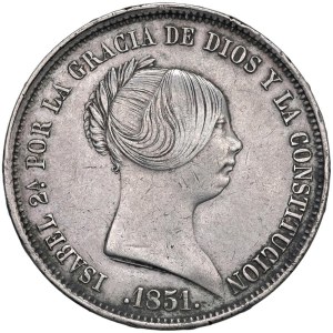World Coins - Isabella II (1833-1868). 20 Reales 1851. AG (g 25,...