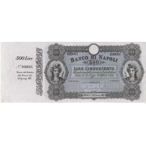 Italian Banknotes - Banco di Napoli. 500 lire Decreto 29.01.1877 n. 36...