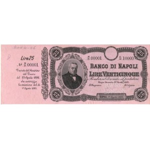 Italian Banknotes - Banco di Napoli. 25 lire Decreto 23.04.1886, senza...