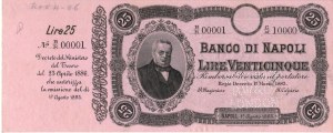 Italian Banknotes - Banco di Napoli. 25 lira Decree 23.04.1886, without...
