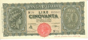 Italian Banknotes - BANCA d'ITALIA - Luogotenenza (1944-1946) - 50 Lir...
