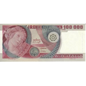 Italian Banknotes - Repubblica Italiana. 100000 Lire Venere di Bottice...