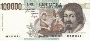 Italian Banknotes - Italian Republic. 100000 Lire Caravaggio 1 type...
