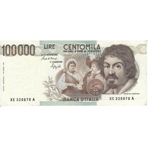 Italian Banknotes - Repubblica Italiana. 100000 Lire Caravaggio 1 tipo...