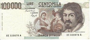 Italian Banknotes - Italian Republic. 100000 Lire Caravaggio 1 type...