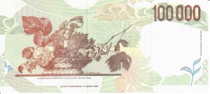 Italian Banknotes - Italian Republic. 100000 Lire Caravaggio 2 type...