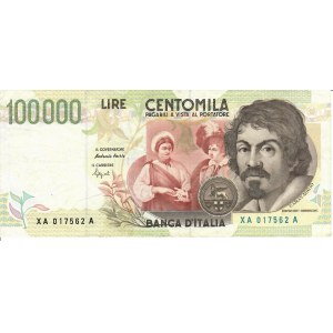 Italian Banknotes - Repubblica Italiana. 100000 Lire Caravaggio 2 tipo...