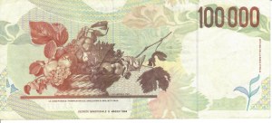 Italian Banknotes - Italian Republic. 100000 Lire Caravaggio 2 type...