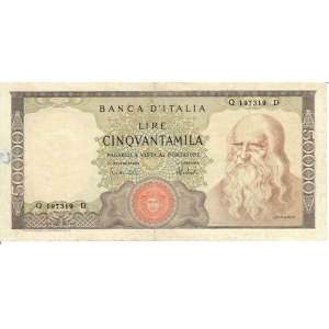 Italian Banknotes - Repubblica Italiana. 50000 Lire Leonardo da Vinci....