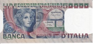 Italian Banknotes - Italian Republic. 50000 Lire Face of a woman. De...
