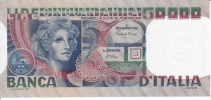 Italian Banknotes - Italian Republic. 50000 Lire Face of a woman. De...