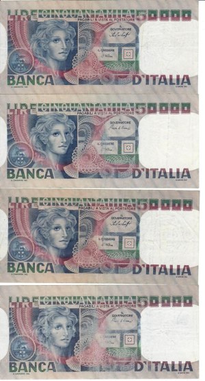 Italian Banknotes - Italian Republic. 50000 Lire Face of a woman. The.