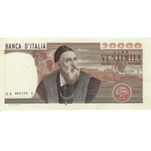 Italian Banknotes - Repubblica Italiana. 20000 Lire Tiziano. Decreto d...