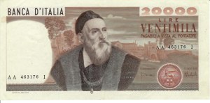 Italian Banknotes - Italian Republic. 20000 Lira Titian. Decree of.