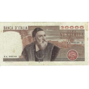 Italian Banknotes - Repubblica Italiana. 20000 Lire Tiziano. Decreto d...