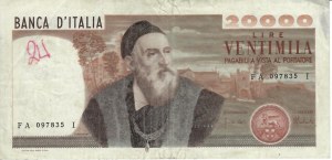 Italian Banknotes - Italian Republic. 20000 Lira Titian. Decree of.