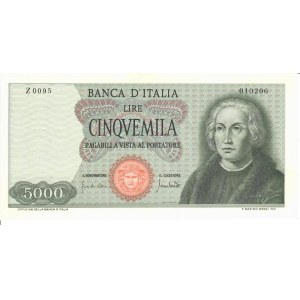 Italian Banknotes - Repubblica Italiana. 5000 Lire Colombo 1 tipo. Dec...