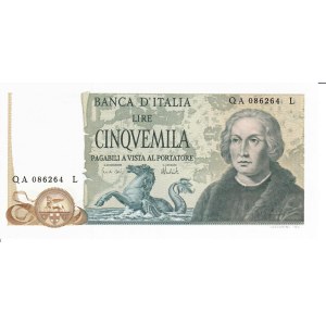 Italian Banknotes - Repubblica Italiana. 5000 Lire Colombo 2 tipo. Dec...