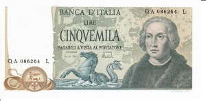 Italian Banknotes - Italian Republic. 5000 Lire Colombo 2 type. Dec.