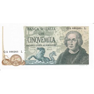 Italian Banknotes - Repubblica Italiana. 5000 Lire Colombo 2 tipo. Dec...