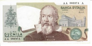 Italian Banknotes - Italian Republic. 2000 Lira Galileo Galilei. De.