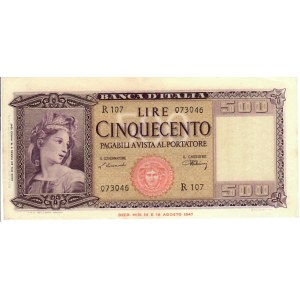 Italian Banknotes - Repubblica Italiana. 500 Lire Italia. Decreto del ...