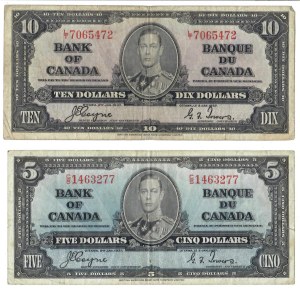 Foreign Banknotes - Canada - Bank of Canada, 5-10 Dollars. 02/01/1937....