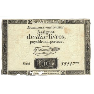 Foreign Banknotes - Francia - 10 Livres 24 Octobre 1792. Pick A66b....