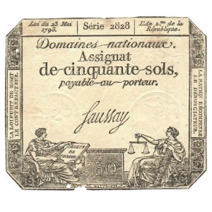 Foreign Banknotes - Francia - 50 Sols 23 Mai 1793. Pick A70....