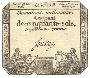 Foreign Banknotes - France - 50 Sols 23 Mai 1793. Pick A70....