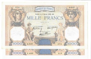 Foreign Banknotes - France - Banque de France, 1000 Francs. 2/02/ 193...